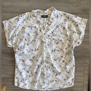 Vintage Cabrais White Blue Orange Floral Collared Button Up Grandmacore Shirt 22